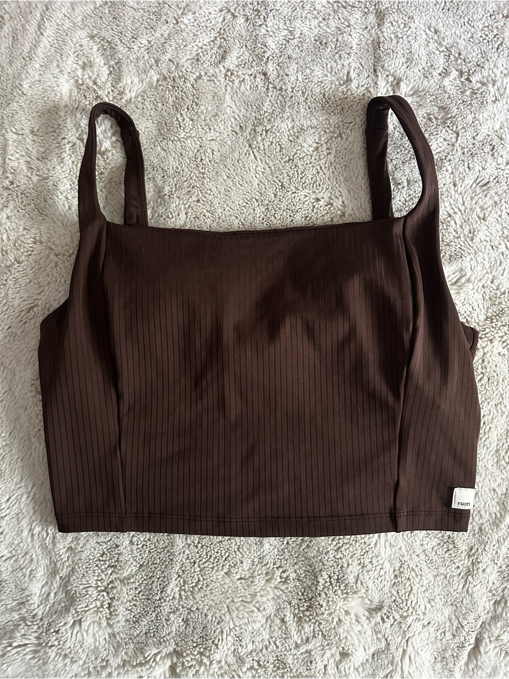 Cup Ribbed Square-Neck Crop Tank Top - Chocolate Brown - Picture 1 of 5